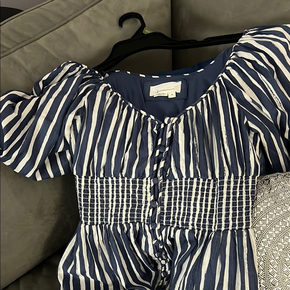 Anthropologie Blue and White Striped Midi Dress